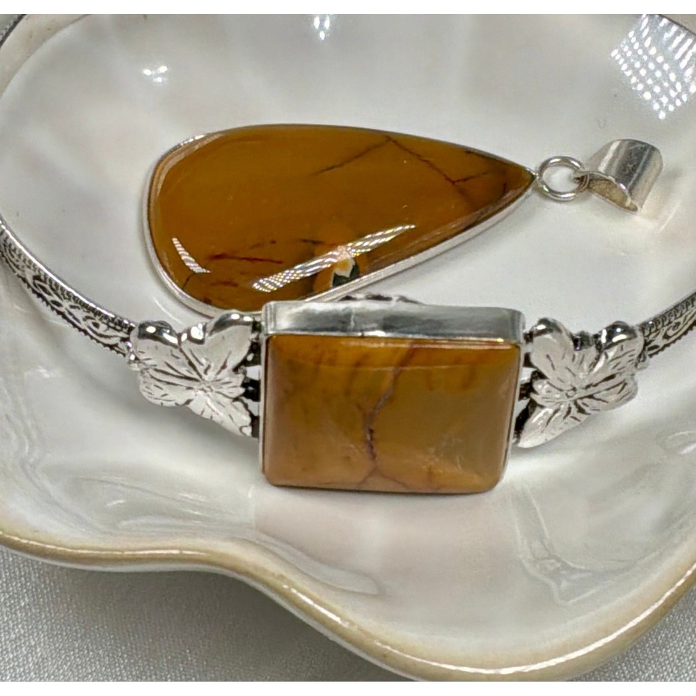 Limited Edition Yellow Jasper Mustard Jasper Butterfly Cuff & Pendant Gift Set